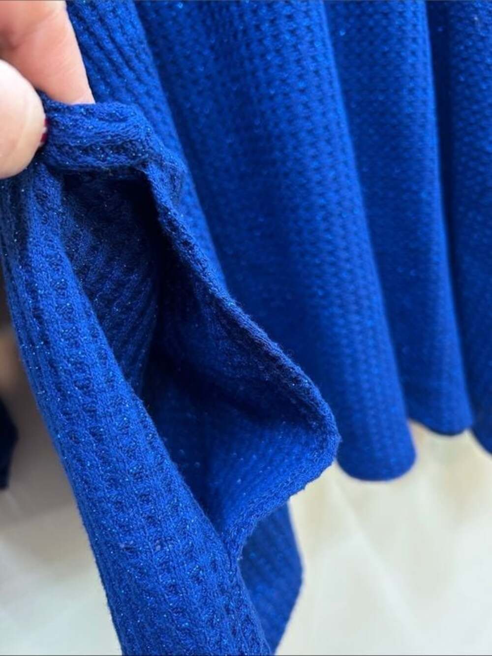 LOGO by Lori Goldstein Lace-Trim Waffle Crewneck Sweater in Sparkly Royal Blue - Picture 7 of 10
